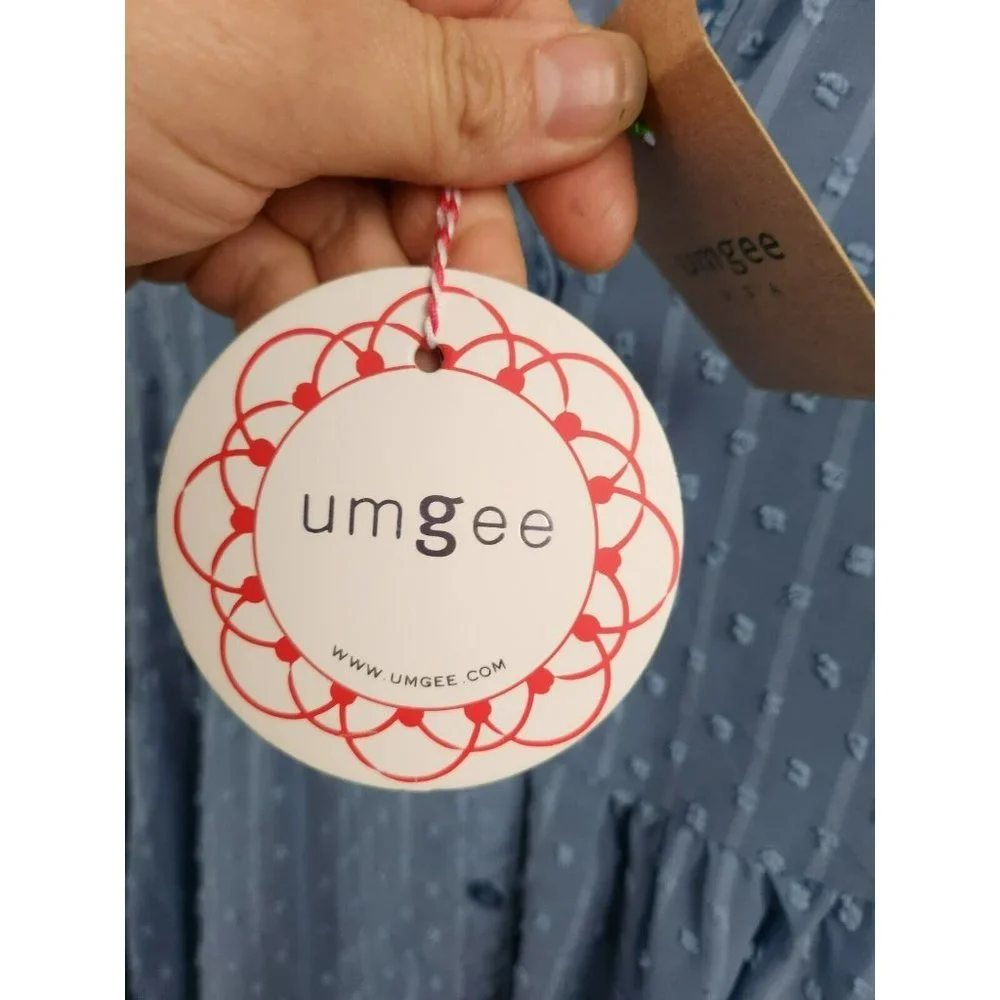 UMGEE Dusty Blue Swiss Dot Chiffon Tiered BOHO Tunic Top Size Medium NEW - Picture 10 of 11